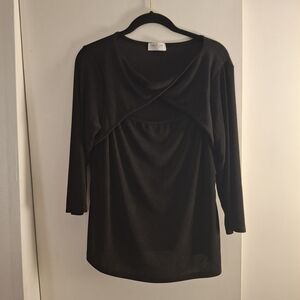 Kim & Cami Los Angeles Women's Black Open Drape Front Blouse